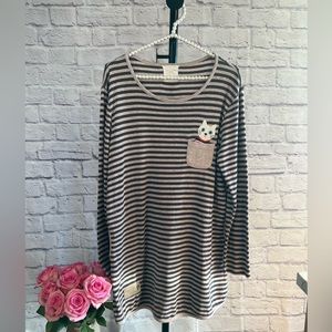 Hey Girl Cat In Pocket Long Sleeves Striped PJ’s or Is It A Dress??